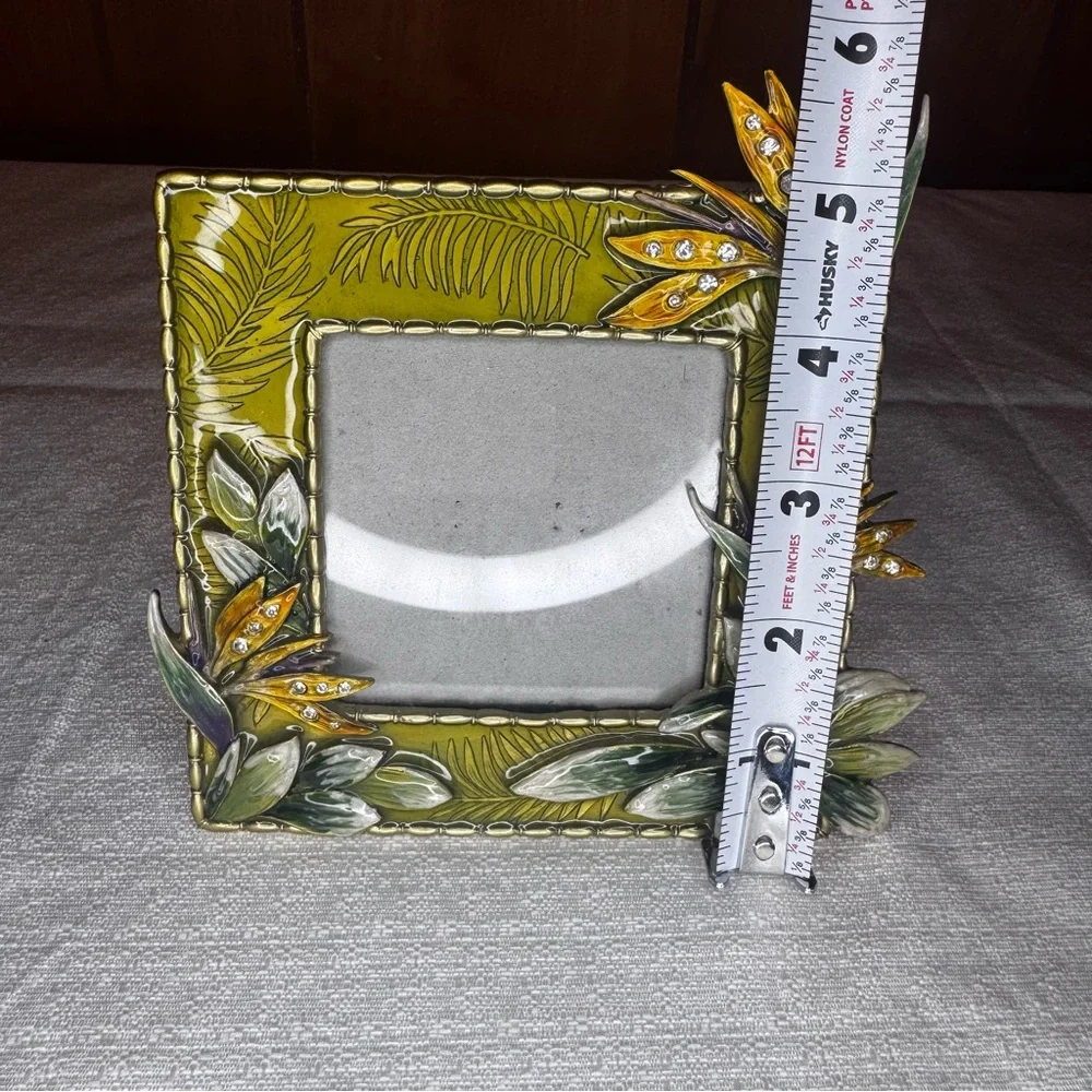 Green Floral Enamel Photo Frame with Crystal Accents - Unbranded